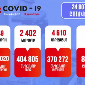 2402 նոր դեպք, 12 մահ. կորոնավիրուսային իրավիճակը Հայաստանում