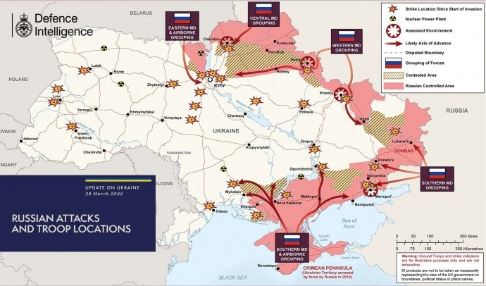 Մեծ Բրիտանիայի հետախուզության քարտեզի համաձայն՝ Ուկրաինայում ռուսական զորքերի տեղաշարժի էական փոփոխություններ չեն եղել