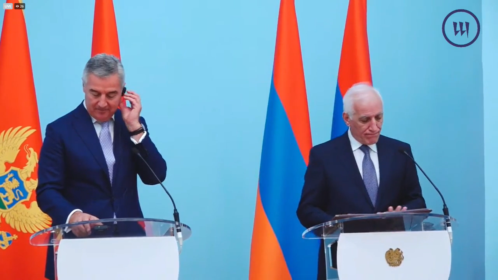 Հայաստանի և Չեռնոգորիայի նախագահները հանդես են գալիս լրատվամիջոցների համար հայտարարություններով. ուղիղ