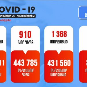 Հայաստանում մեկ շաբաթում գրանցվել է կորոնավիրուսի 910 դեպք, 8 մահ